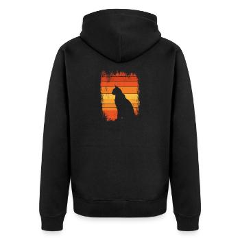 Luchs Katze Retro Wildkatze Design Naturfreund - Unisex Premium Bio Zip Hoodie - Schwarz - Hinten - Nico (187cm)