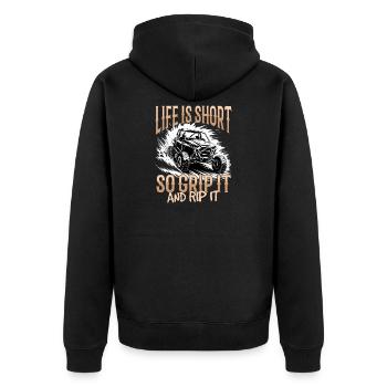 UTV Off Road Boy Men 4 Wheeler Side by side - Unisex Premium Organic Zip Hoodie - black - Back - Nico (187cm)