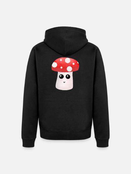 Kawaii Mushroom Buddy with Dots - Unisex Premium Organic Zip Hoodie - black
