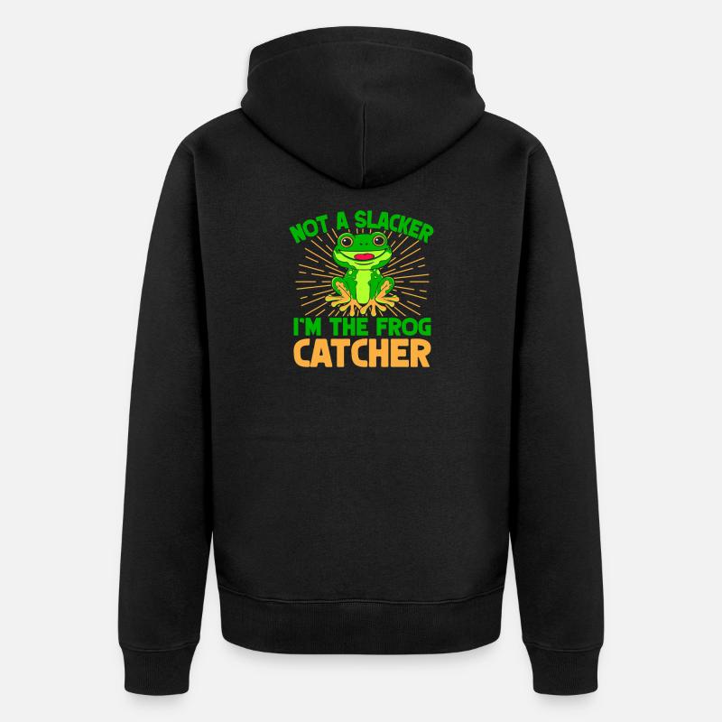 Frog Catcher Not A Slacker Frog - Unisex Premium Bio Zip Hoodie - Schwarz