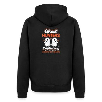 Dicton anglais d’Halloween de Chasseur de Fantômes - Veste à capuche bio Premium Unisexe - noir - Dos - Nico (187cm)