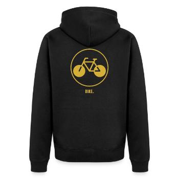 Minimalistisches Rennrad Design – BIKE. (Edles Gol - Unisex Premium Bio Zip Hoodie - Schwarz - Hinten - Nico (187cm)