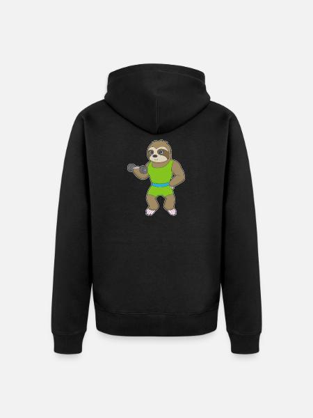 Sloth Bodybuilder Dumbbell Bodybuilding - Unisex Premium Organic Zip Hoodie - black