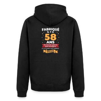 Fabriqué il y a 58 ans - Veste à capuche bio Premium Unisexe - noir - Dos - Nico (187cm)