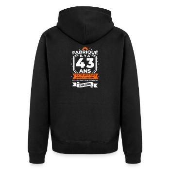 Fabriqué il y a 43 ans badge - Veste à capuche bio Premium Unisexe - noir - Dos - Nico (187cm)