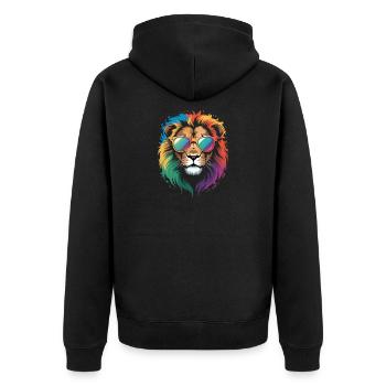Colorful Lion Watercolor Splash Graffiti - Unisex Premium Organic Zip Hoodie - black - Back - Nico (187cm)