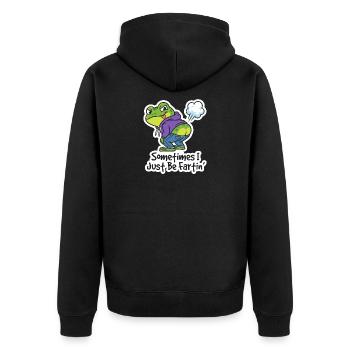 Giggle Frog Hoodie Saying - Unisex Premium Organic Zip Hoodie - black - Back - Nico (187cm)
