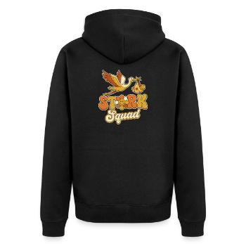 Storch Squad Retro Stil - Unisex Premium Bio Zip Hoodie - Schwarz - Hinten - Nico (187cm)