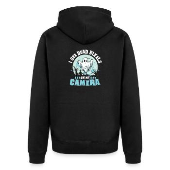 Dicton anglais d’Halloween de Chasseur de Fantômes - Veste à capuche bio Premium Unisexe - noir - Dos - Nico (187cm)