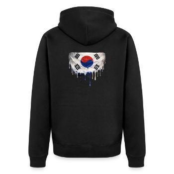Tropfende Koreaflagge  - Unisex Premium Bio Zip Hoodie - Schwarz - Hinten - Nico (187cm)