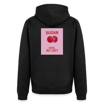 Sweet Sugar Love Pink Candy Humor Shirt - Unisex Premium Bio Zip Hoodie - Schwarz - Hinten - Nico (187cm)