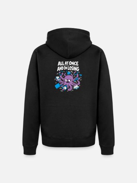 Funny Octopus Overstimulated - Unisex Premium Organic Zip Hoodie - black