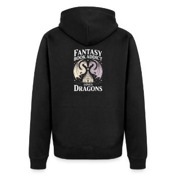 Fantasy Book Addict Loves Dragons - Unisex Premium Bio Zip Hoodie - Schwarz - Hinten - Nico (187cm)