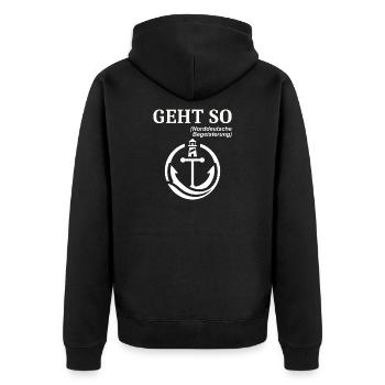 GEHT SO Norddeutscher Humor Spruch lustig  - Unisex Premium Bio Zip Hoodie - Schwarz - Hinten - Nico (187cm)
