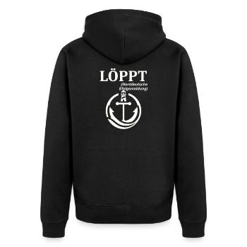 LÖPPT Norddeutscher Humor Spruch lustig - Unisex Premium Bio Zip Hoodie - Schwarz - Hinten - Nico (187cm)