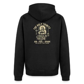 Holy Trinity Air Fuel Spark - Unisex Premium Bio Zip Hoodie - Schwarz - Hinten - Nico (187cm)