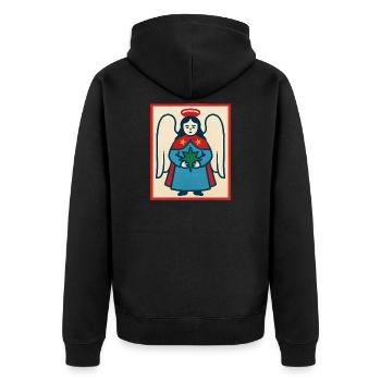 Vintage Angel Emblem Print - Unisex Premium Organic Zip Hoodie - black - Back - Nico (187cm)