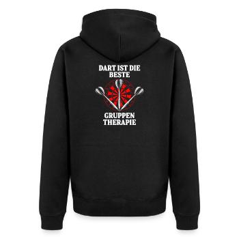 Dart ist die beste Gruppentherapie - Unisex Premium Bio Zip Hoodie - Schwarz - Hinten - Nico (187cm)