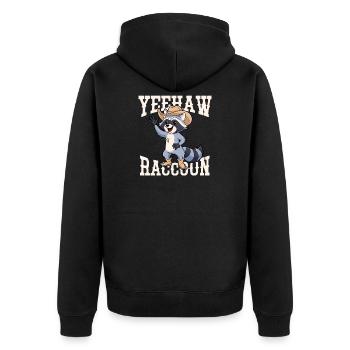 Waschbär-Cowboy-Yeehaw-Grafik - Unisex Premium Bio Zip Hoodie - Schwarz - Hinten - Nico (187cm)