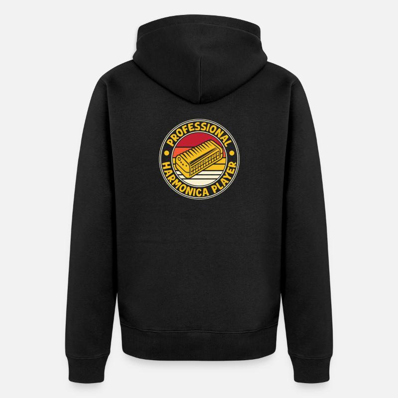Funny Harmonica Player Professional Harmonica - Unisex Premium Organic Zip Hoodie - black