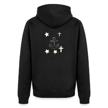 Anker, Sterne und Kreuze - Unisex Premium Bio Zip Hoodie - Schwarz - Hinten - Nico (187cm)