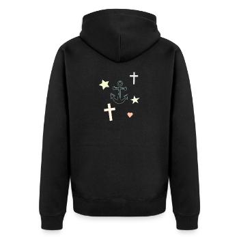 Ankertraum Sterne Herzen Motiv - Unisex Premium Bio Zip Hoodie - Schwarz - Hinten - Nico (187cm)