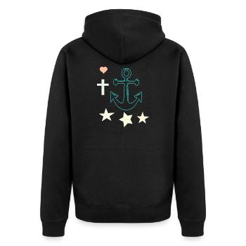 Leuchtender Anker mit Sternen - Unisex Premium Bio Zip Hoodie - Schwarz - Hinten - Nico (187cm)