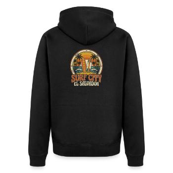 Surf City El Salvador Retro Surfboards - Unisex Premium Bio Zip Hoodie - Schwarz - Hinten - Nico (187cm)