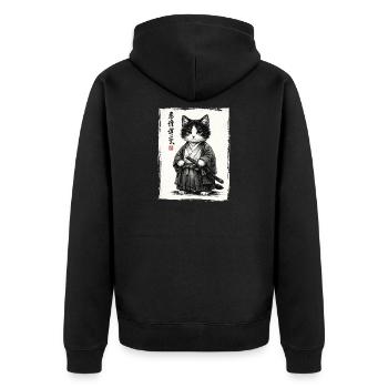 Samurai Cat Japanese Ukiyoe Warrior Kawaii - Unisex Premium Organic Zip Hoodie - black - Back - Nico (187cm)