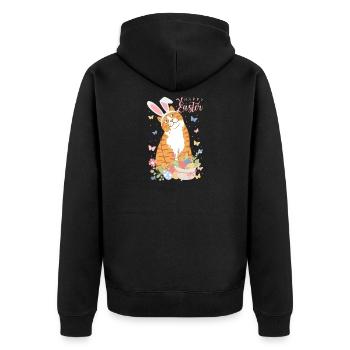 Pastell-Osterhase mit Blumeneiern - Unisex Premium Bio Zip Hoodie - Schwarz - Hinten - Nico (187cm)