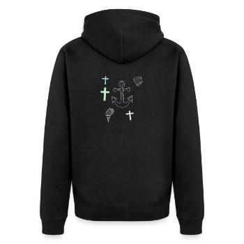  Anker Kreuz Eis maritim - Unisex Premium Bio Zip Hoodie - Schwarz - Hinten - Nico (187cm)