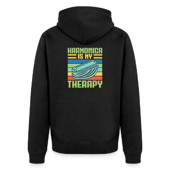 Funny Harmonica Player Is My Therapy Harmonica - Unisex Premium Organic Zip Hoodie - black - Back - Nico (187cm)