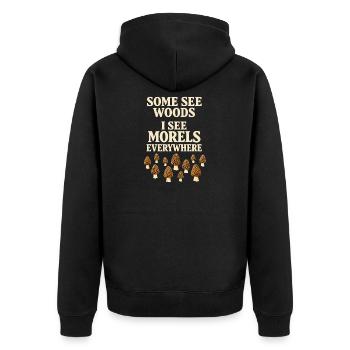 Morchelpilz-jäger Wilde Morchelpilze Auf - Unisex Premium Bio Zip Hoodie - Schwarz - Hinten - Nico (187cm)