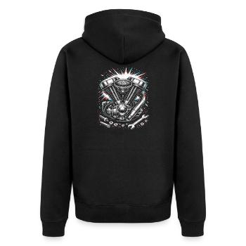 Motorrad Motor Schrauber Tuning Design - Unisex Premium Bio Zip Hoodie - Schwarz - Hinten - Nico (187cm)
