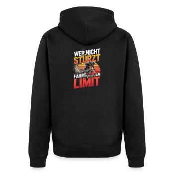  Wer Nicht Stürzt Fährt Am Limit Mountainbike - Unisex Premium Bio Zip Hoodie - Schwarz - Hinten - Nico (187cm)