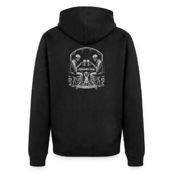 Skeletons Toasting Midnight Brew - Unisex Premium Organic Zip Hoodie - black - Back - Nico (187cm)
