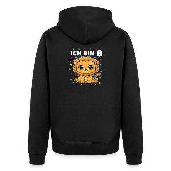 Ich bin 8 - Süßes Löwe zum 8. Geburtstag - Unisex Premium Bio Zip Hoodie - Schwarz - Hinten - Nico (187cm)