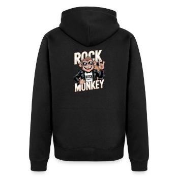  Rock Monkey Affe Rocker Sonnenbrille Lederjacke - Unisex Premium Bio Zip Hoodie - Schwarz - Hinten - Nico (187cm)