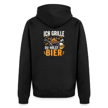 Ich grille du holst Bier Grillmeister Spruch - Unisex Premium Bio Zip Hoodie - Schwarz - Hinten - Nico (187cm)