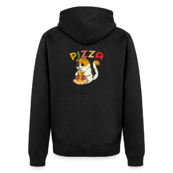 Pizza Cat: Cute kitten with pizza salami - Unisex Premium Organic Zip Hoodie - black - Back - Nico (187cm)