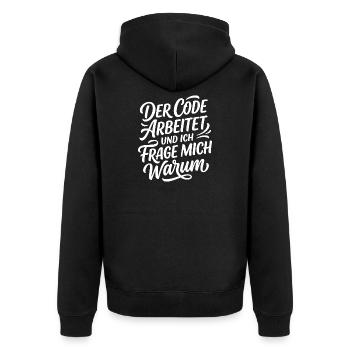 Coder arbeitet Spruch Humor Programmierer - Unisex Premium Bio Zip Hoodie - Schwarz - Hinten - Nico (187cm)