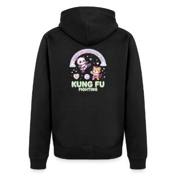 Kawaii Panda Tiger Kung Fu Fighting Pastell - Unisex Premium Bio Zip Hoodie - Schwarz - Hinten - Nico (187cm)