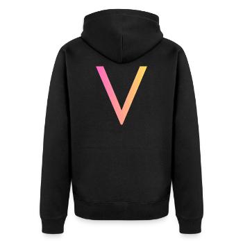 V - Unisex Premium Bio Zip Hoodie - Schwarz - Hinten - Nico (187cm)