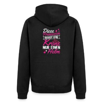 Prinzessin mit Helm statt Krone Motorrad - Unisex Premium Bio Zip Hoodie - Schwarz - Hinten - Nico (187cm)