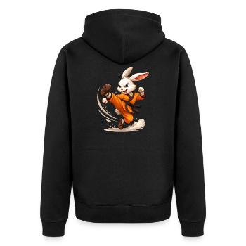 Hase Kung Fu Karate Ninja Fun Design - Unisex Premium Bio Zip Hoodie - Schwarz - Hinten - Nico (187cm)