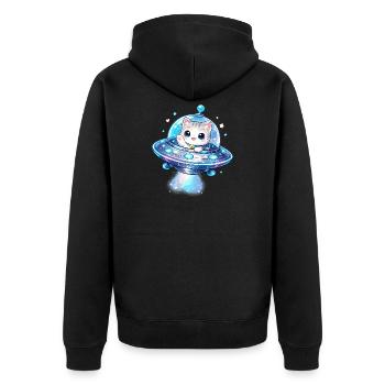 Kawaii Katzen UFO Weltraumfreund - Unisex Premium Bio Zip Hoodie - Schwarz - Hinten - Nico (187cm)