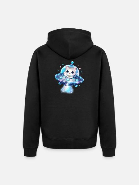 Kawaii Cats UFO Space Friend - Unisex Premium Organic Zip Hoodie - black