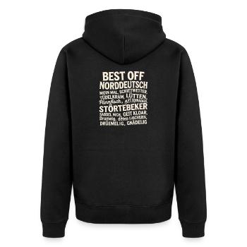  Best Off Norddeutsch Moin Mal Schietwetter Lütten - Unisex Premium Bio Zip Hoodie - Schwarz - Hinten - Nico (187cm)