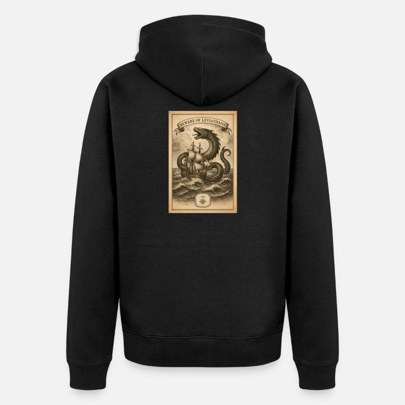 Warnung vor Leviathanen | Nautik Seemonster - Unisex Premium Bio Zip Hoodie - Schwarz