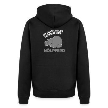 Pessimist Spruch Nörgler Lustiges Nilpferd - Unisex Premium Bio Zip Hoodie - Schwarz - Hinten - Nico (187cm)